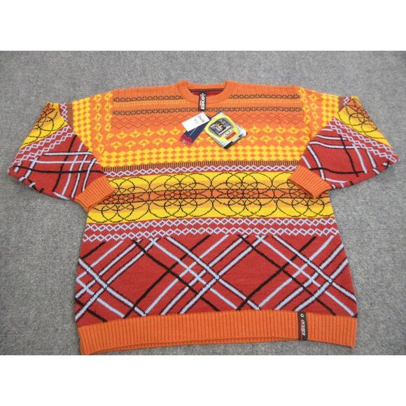 VINTAGE Willie Esco Sweater Mens Extra Large Orange‎ Geometric Hip Hop 90s Y2K - Picture 1 of 11